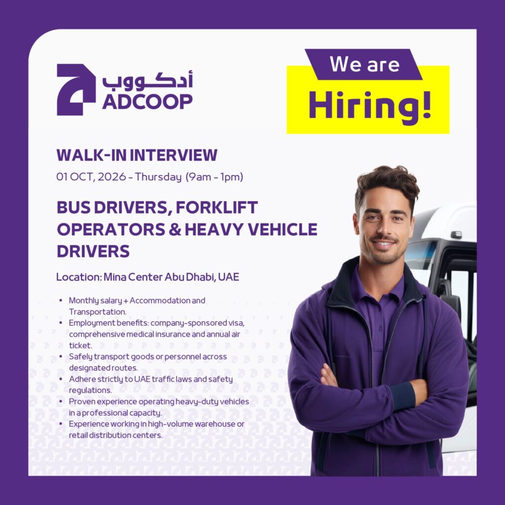 ADCOOP walk in interview Abu Dhabi poster – 1 Oct 2026