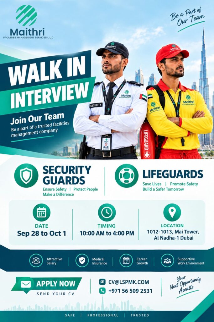 Maithri Facilities Management walk in interview Dubai poster – 28 Sep – 1 Oct 2026