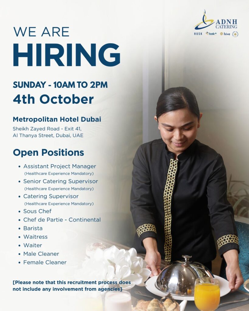 ADNH Catering walk in interview Dubai poster – 4 Oct 2026