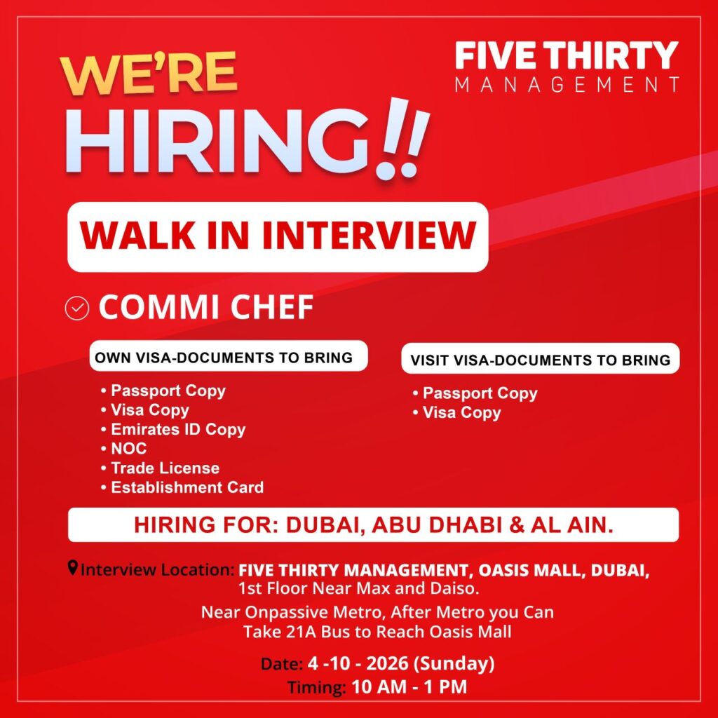 Five Thirty Management walk in interview Dubai poster – 4 Oct 2026