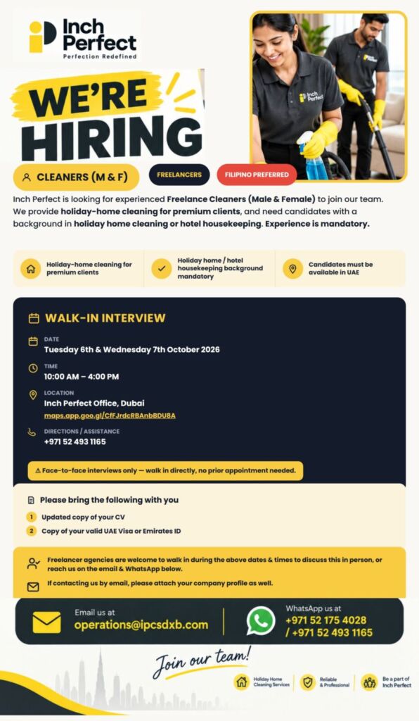 Inch Perfect walk in interview Dubai poster – 6–7 Oct 2026