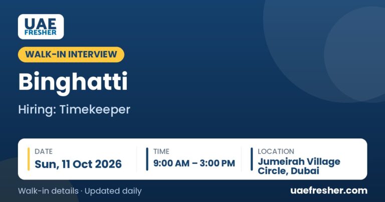Binghatti walk in interview Jumeirah Village Circle, Dubai – Sun, 11 Oct 2026