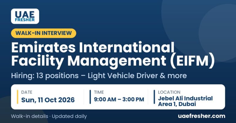 Emirates International Facility Management (EIFM) walk in interview Jebel Ali Industrial Area 1, Dubai – Sun, 11 Oct 2026