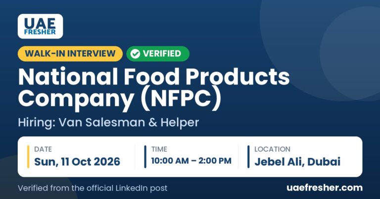 National Food Products Company (NFPC) walk in interview Jebel Ali, Dubai – Sun, 11 Oct 2026