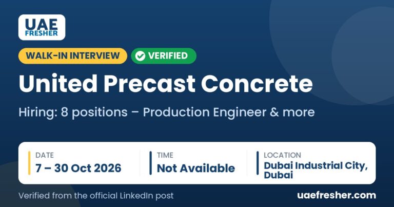United Precast Concrete walk in interview Dubai Industrial City, Dubai – 7 – 30 Oct 2026